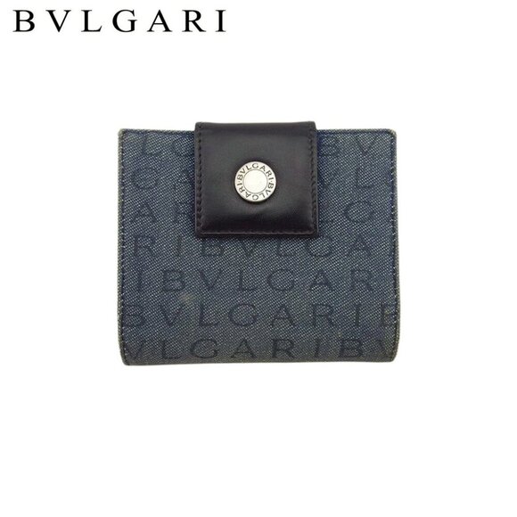 BVLGARI Mini Wallet Logomania Denim Canvas x Leather Auth Used - Picture 2 of 10